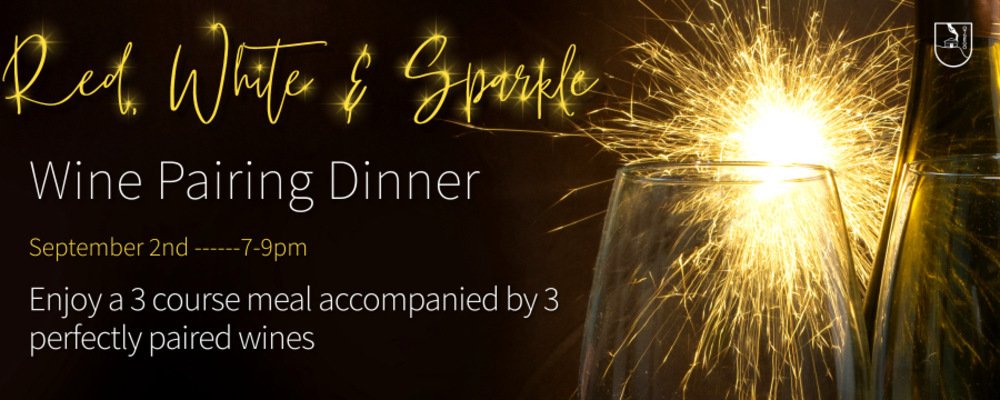 Red white and sparkle wine pairing dinner header