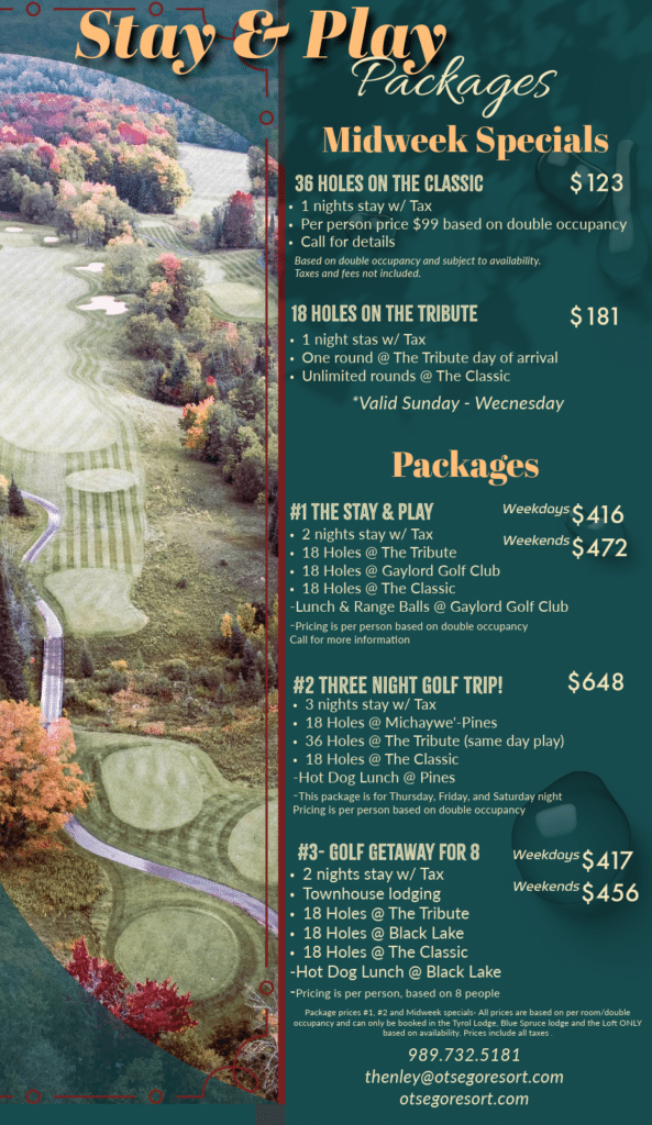Golf packages menu